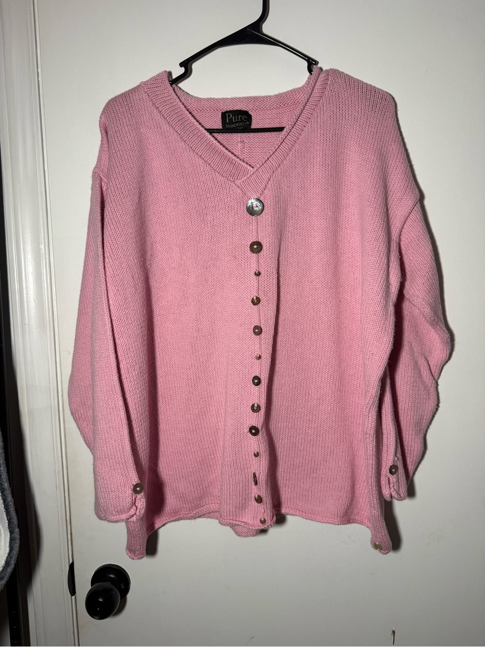 Pure Collection Soft Pink V-Neck Button-Front Sweater